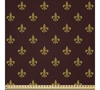 ABAKUHAUS Fleur De Lis Fabric by The Yard, French Pattern European Culture Theme Abstract Vintage Renaissance, Fabric for Upholstery and Home Accents, 1M (148x100cm), Brown Yellow Burgundy Red