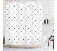 ABAKUHAUS Fleur De Lis Shower Curtain, Shabby Form Style Damask Pattern with Vintage Geometric Diamond Lines, Cloth Fabric Bathroom Decor Set with Hooks, 70 Inches, Black White