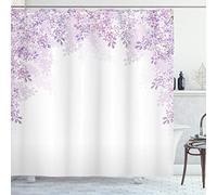 ABAKUHAUS Flower Shower Curtain, Framing Lilac Flowers in Blossom Vernal Season Soothing Color Shades, Cloth Fabric Bathroom Decor Set with Hooks, 86 Inches Extra Long, Pale Mauve Lavender