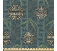 ABAKUHAUS Folk Art Fabric by The Yard, Eastern Style Composition Oriental Motifs Leaves Elements Circular Maze, Fabric for Upholstery and Home Accents, 1M (148x100cm), Ivory Teal Tan