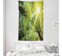 ABAKUHAUS Forest Tapestry, The Warm Spring Sun Beaming Through the Canopy of Tall Beech Trees Romantic Scene, Fabric Wall Hanging Decor for Bedroom Living Room Dorm, 54 W X 90 L, Green Yellow