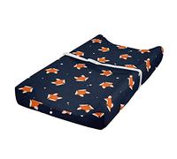 ABAKUHAUS Fox Changing Pad Cover, Small Orange Forest Mammal, Soft Cover for Diaper Changing Pad with Safety Buckle Holes, Navy Blue Orange