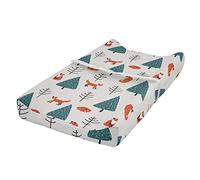 ABAKUHAUS Fox Changing Pad Cover, Snowy Winter Day in Forest, Soft Cover for Diaper Changing Pad with Safety Buckle Holes, Teal Orange Black