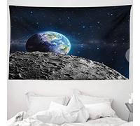 ABAKUHAUS Galaxy Tapestry, View of Earth from Moon Surface Lunar Satellite Spacewatch Tracking Project, Fabric Wall Hanging Decor for Bedroom Living Room Dorm, 90 W X 54 L, Grey Dark Blue