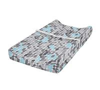 ABAKUHAUS Geometric Changing Pad Cover, Modern Circular Maze, Soft Cover for Diaper Changing Pad with Safety Buckle Holes, Pale Blue Charcoal Grey