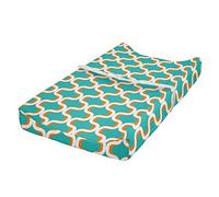 ABAKUHAUS Geometric Changing Pad Cover, Seventies Retro Form, Soft Cover for Diaper Changing Pad with Safety Buckle Holes, Orange White Teal