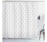 ABAKUHAUS Geometric Shower Curtain, Abstract Line Image Shapes Triangles Hexagonals Squares Stripes Form, Cloth Fabric Bathroom Decor Set with Hooks, 78 Inches, Black and White