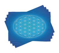 ABAKUHAUS Geometry Place Mats Set of 4, Flower of Life Grid, Washable Fabric Placemats for Dining Room Kitchen Table Decor, Blue White