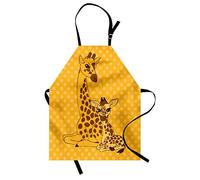 ABAKUHAUS Giraffe Apron, Baby and Mother Family Art, Unisex Kitchen Bib Apron with Adjustable Neck for Cooking Baking Gardening, Marigold Redwood