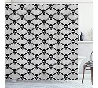 ABAKUHAUS Gothic Shower Curtain, Halloween Horror Theme Spooky Dark Skulls Checkered Pattern Skeleton Bones, Cloth Fabric Bathroom Decor Set with Hooks, 78 Inches, Black White