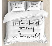 ABAKUHAUS Grandma Duvet Cover Set, Calligraphy Letters, Bedding Set 3 Pieces with 2 Pillow Shams, 200 x 200 cm - 70 x 50 cm, Black White