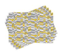 ABAKUHAUS Gray and Yellow Placemats, Geometric Vintage 60s Home Pattern Inspired Herringbone Zig Zag Lines, Table Decor Made of Colorfast Fabric for the Dining Room and Kitchen, Gray Yellow