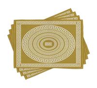 ABAKUHAUS Greek Key Place Mats Set of 4, Frieze Meander Lines, Washable Fabric Placemats for Dining Room Kitchen Table Decor, Pale Amber White