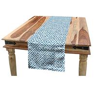 ABAKUHAUS Greek Key Table Runner, Camo Effect Meander, Dining Room Kitchen Rectangular Runner, 16 W X 72 L Inches, Baby Blue White