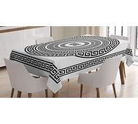 ABAKUHAUS Greek Key Tablecloth, Antique Frame Set, Dining Room Kitchen Rectangular Table Cover, 54 W X 78 L, Black White