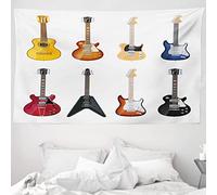 ABAKUHAUS Guitar Tapestry, Wide Variety of String Instruments Realistic Musical Pattern Jazz Bluescoustic, Fabric Wall Hanging Decor for Bedroom Living Room Dorm, 90 W X 54 L, White young