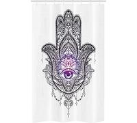 ABAKUHAUS Hamsa Stall Shower Curtain, Mandala Orient Lotus, Fabric Bathroom Decor Set with Hooks, 47" x 70", Purple Black and White