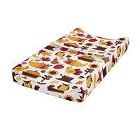 ABAKUHAUS Harvest Changing Pad Cover, Fall Composition, Soft Cover for Diaper Changing Pad with Safety Buckle Holes, Orange Red Brown