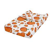 ABAKUHAUS Harvest Changing Pad Cover, Halloween Plump Pumpkin, Soft Cover for Diaper Changing Pad with Safety Buckle Holes, Orange Green White
