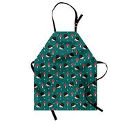 ABAKUHAUS Hedgehog Apron, Forest Life Inspired Pattern with Amanita Mushrooms Rodent Animals Woodland Themed, Unisex Kitchen Apron with Adjustable Neck for Cooking Baking Gardening, Green Black