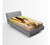 ABAKUHAUS Hen and Chick Fitted Sheet, Chicken Family Photo, Soft Decorative Fabric Bedding Around Elastic Elastic Band, 90 x 200 cm, Cream Green