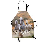 ABAKUHAUS Horses Apron, Stallion Horses Running on a Mystic Sky Background Male Champions Print, Unisex Kitchen Apron with Adjustable Neck for Cooking Baking Gardening, White orange