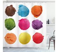ABAKUHAUS Ice Cream Shower Curtain, Ice Cream Toppings with Colorful Various Flavor Yummy Summer Season Image, Cloth Fabric Bathroom Decor Set with Hooks, 70" Inches, Multicolor White