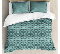 ABAKUHAUS Ikat Duvet Cover Set, Traditional Dots, Bedding Set 3 Pieces with 2 Pillow Shams, 200 x 200 cm - 70 x 50 cm, Turquoise Grey