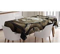 ABAKUHAUS Industrial Tablecloth, Pieces of Old Mechanism Close up Gears View Grunge Antique Cogs Technical Image Print, Dining Room Kitchen Table Cover, Rectangular 140 x 200 cm, Sepia