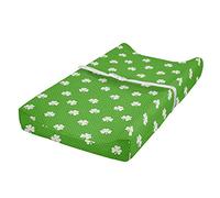 ABAKUHAUS Irish Changing Pad Cover, Polka Dots and Shamrocks, Soft Cover for Diaper Changing Pad with Safety Buckle Holes, Lime Green White