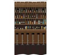 ABAKUHAUS Irish Pub Stall Shower Curtain, Bar Stools and Bottles, Fabric Bathroom Decor Set with Hooks, 47" x 70", Multicolor