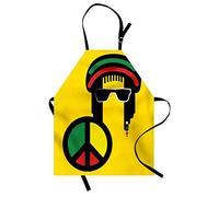 ABAKUHAUS Jamaican Apron, Conceptual Reggae Man, Unisex Kitchen Bib Apron with Adjustable Neck for Cooking Baking Gardening, Yellow Multicolor