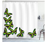 ABAKUHAUS Jamaican Shower Curtain, Buterflies Flag Motifs Caribbean Animal Illustration Rasta Culture Print, Cloth Fabric Bathroom Decor Set with Hooks, 78 Inches, Green Black Yellow