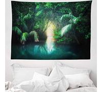 ABAKUHAUS Jungle Tapestry, Tropical Lake Mangrove Rainforest Pathway Through Sri Lanka Travel Destination, Fabric Wall Hanging Decor for Bedroom Living Room Dorm, 58 W X 43 L, Green Teal