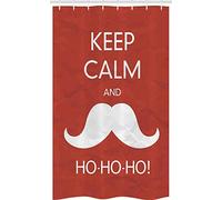 ABAKUHAUS Keep Calm Stall Shower Curtain, Ho Ho Ho Mustache, Fabric Bathroom Decor Set with Hooks, 47" x 70", Red Coconut