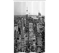 ABAKUHAUS Landscape Stall Shower Curtain, New York Manhattan, Fabric Bathroom Decor Set with Hooks, 47" x 70", Grey
