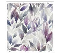 ABAKUHAUS Lavender Shower Curtain, Art Winter Themed Dancing Leaves with Indigo Tones on Plain Background, Cloth Fabric Bathroom Decor Set with Hooks, 70" Inches, Pale Purple