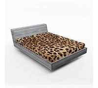 ABAKUHAUS Leopard Print Fitted Sheet, Skin Pattern of a Wild Safari Animal Powerful Panthera Big Cat, Soft Decorative Fabric Bedding Around Elastic Band, 150 x 190 cm, Light Brown Black