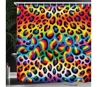 ABAKUHAUS Leopard Print Shower Curtain, Rainbow Animal Skin Print in Colorful Trippy World Surreal Psychedelic, Cloth Fabric Bathroom Decor Set with Hooks, 78 Inches, Orange Multicolor