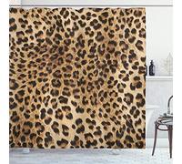 ABAKUHAUS Leopard Print Shower Curtain, Skin Pattern of a Wild Safari Animal Powerful Panthera Big Cat, Cloth Fabric Bathroom Decor Set with Hooks, 78 Inches, Pale Brown Black