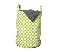 ABAKUHAUS Lime Green Laundry Bag, Girlish Vintage Dots, Hamper Basket with Handles Drawstring Closure for Laundromats, 13" x 13" x 19", White Apple Green