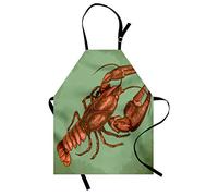 ABAKUHAUS Lobster Apron, Antique Vintage Style Hand-Drawn Crustacean Engraving Print, Unisex Kitchen Apron with Adjustable Neck for Cooking Baking Gardening, Light Green Vermilion