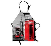 ABAKUHAUS London Apron, London Telephone Booth in The Street Traditional Local Cultural Icon England UK Retro, Unisex Kitchen Bib Apron with Adjustable Neck for Cooking Baking Gardening, Red Grey
