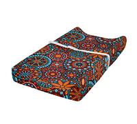 ABAKUHAUS Mandala Changing Pad Cover, Floral, Soft Cover for Diaper Changing Pad with Safety Buckle Holes, Vermilion Ruby Sky Blue