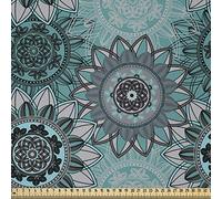 ABAKUHAUS Mandala Fabric by The Yard, Hippie Oriental Abstract Motifs Traditional Round Spring Inspired Design, Microfiber Fabric for Arts Crafts Textiles Decor, 1M (230x100cm), Taupe Black Turquoise