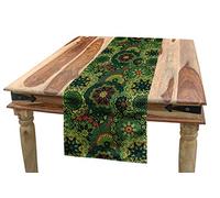 ABAKUHAUS Mandala Table Runner, Native Culture, Dining Room Kitchen Rectangular Runner, 16 W X 72 L Inches, Pale Green Dark Green