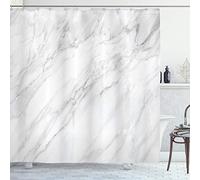 ABAKUHAUS Marble Shower Curtain, Stained Marbled Background Image Abstract Textures Monochromatic Design Print, Cloth Fabric Bathroom Decor Set with Hooks, 94 Inches, White Pale Grey