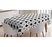 ABAKUHAUS Mid Century Tablecloth, Retro Styled Atomic Composition Vintage Diamond Line Pattern, Dining Room Kitchen Table Cover, Rectangular 140 x 240 cm, Pale Grey Black Red