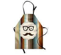 ABAKUHAUS Modern Apron, Man Moustache Glasses, Unisex Kitchen Bib Apron with Adjustable Neck for Cooking Baking Gardening, Multicolor