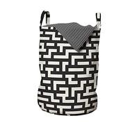 ABAKUHAUS Modern Laundry Bag, Contemporary Maze Pattern, Hamper Basket with Handles Drawstring Closure for Laundromats, 13" x 13" x 19", Charcoal Grey and Eggshell